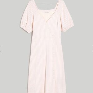 Madewell Puff-Sleeve Button-Wrap Midi Dress in Undyed Stripe Size 6